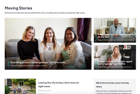 Example of Hub content - showing In a sector where the audience may only use the service (i.e. move home) a handful of times in their lifetime, Rightmove nurtures long-term relationships with regular hub content on their website. They entice buyers, sellers, renters and landlords back to see the latest house prices or get inspired by housing trends, keeping the attention away from competitors.