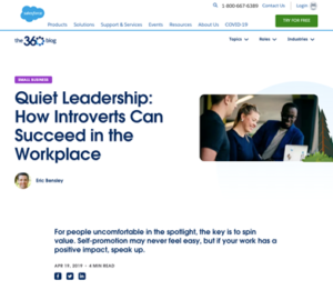 An example of Help content, Salesforce’s award nominated corporate blog on ‘How Introverts Can Succeed in the Workplace’