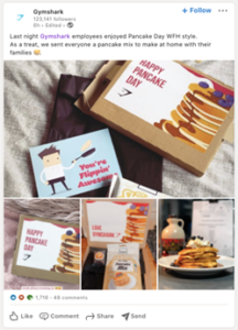 Pancake day kit direct mail sent by Gymshark to employees while working from home